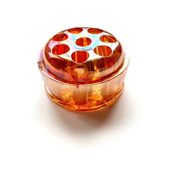 Other Vintage 8hole Iridescent Pink Carnival Glass Flower Frog With